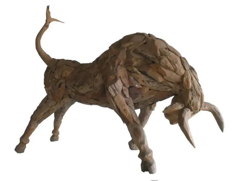 Product image 1 of the product “Bull, head down, made from teak root pieces, 240cm Length, natural ”